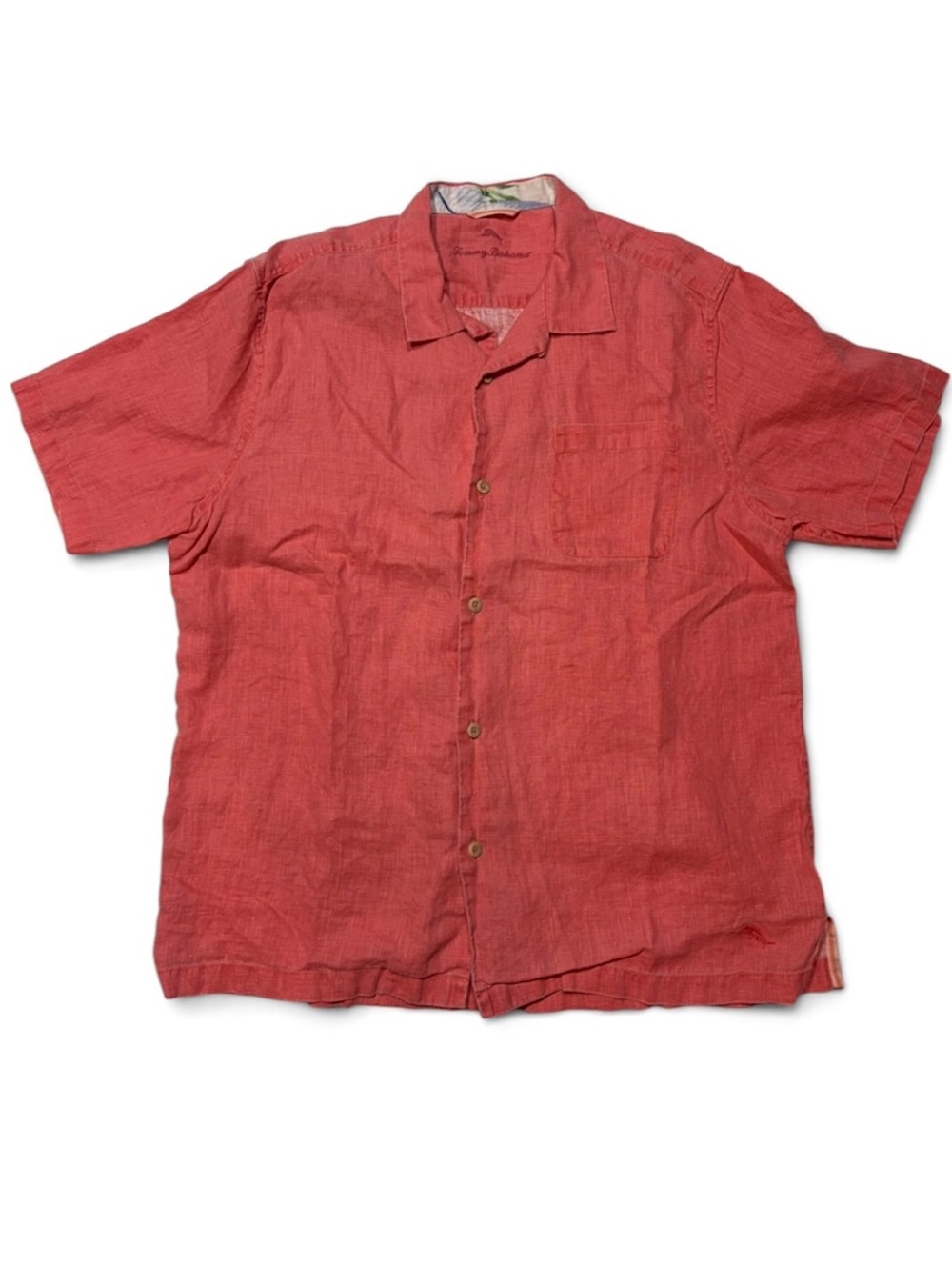 Tommy Bahama Men’s L Linen Short Sleeve Shirt Coral Button Front